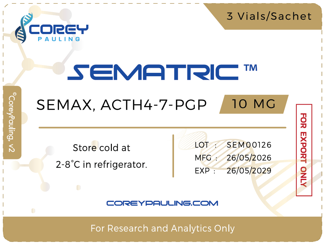 Sematric Semax ACTH4-7-PGP 10 mg sachet label, 3 vials per sachet